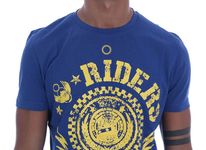 Frankie Morello Stylish Blue Riders Motif Cotton Tee Frankie Morello