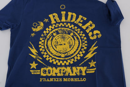 Frankie Morello Stylish Blue Riders Motif Cotton Tee Frankie Morello