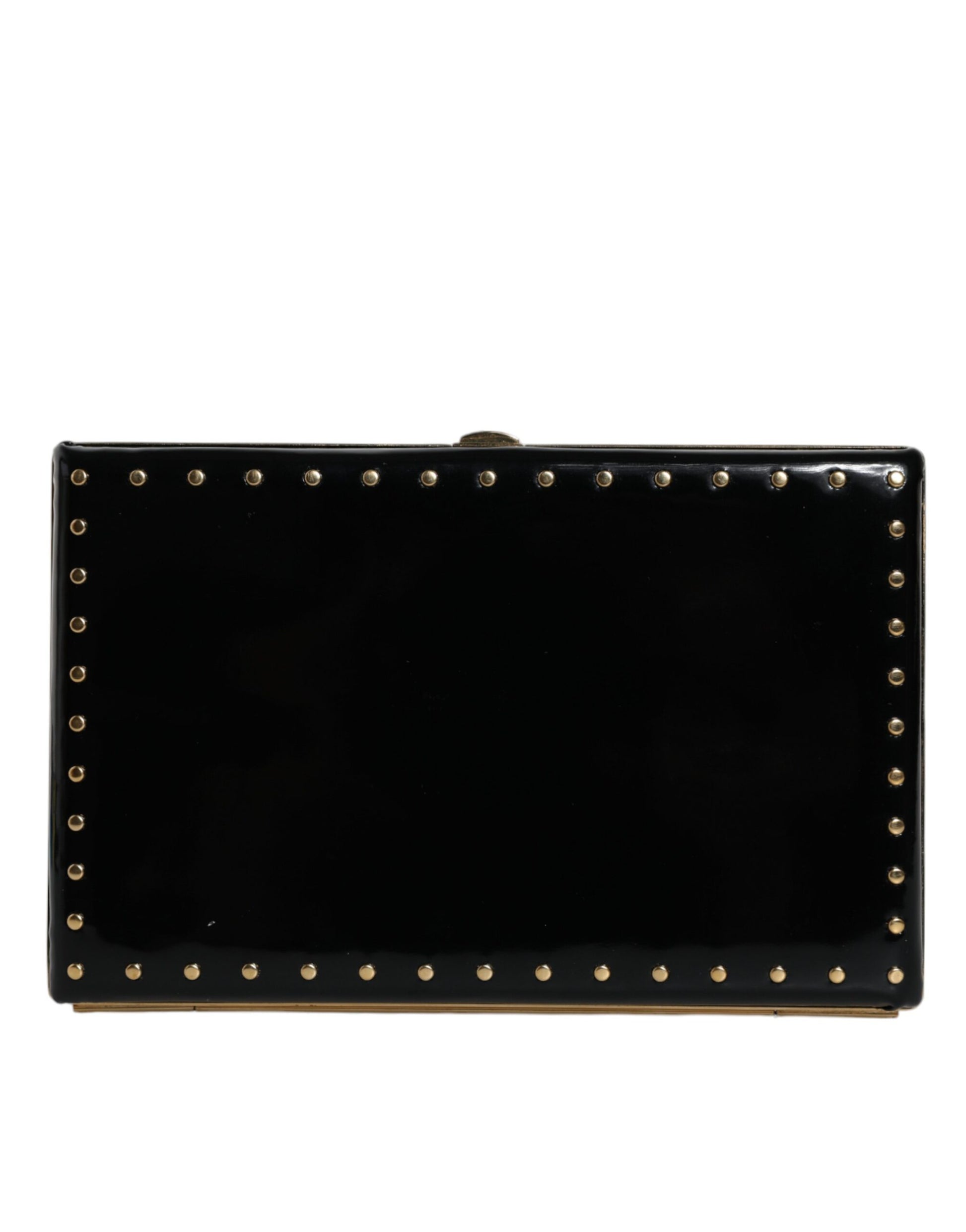 Dolce & Gabbana Black Leather Studs Gold Frame Clutch Evening Purse Bag