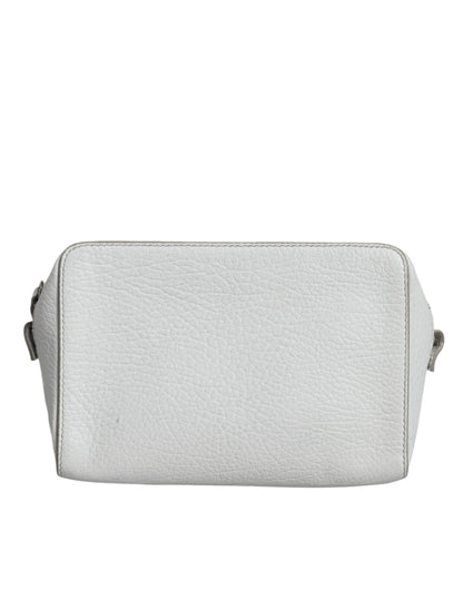 MM6 Maison Margiela White Leather Large Pouch Zip Handbag Women Bag