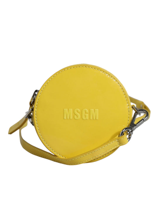 MSGM Yellow Leather Logo Crossbody Sling Shoulder Round Bag