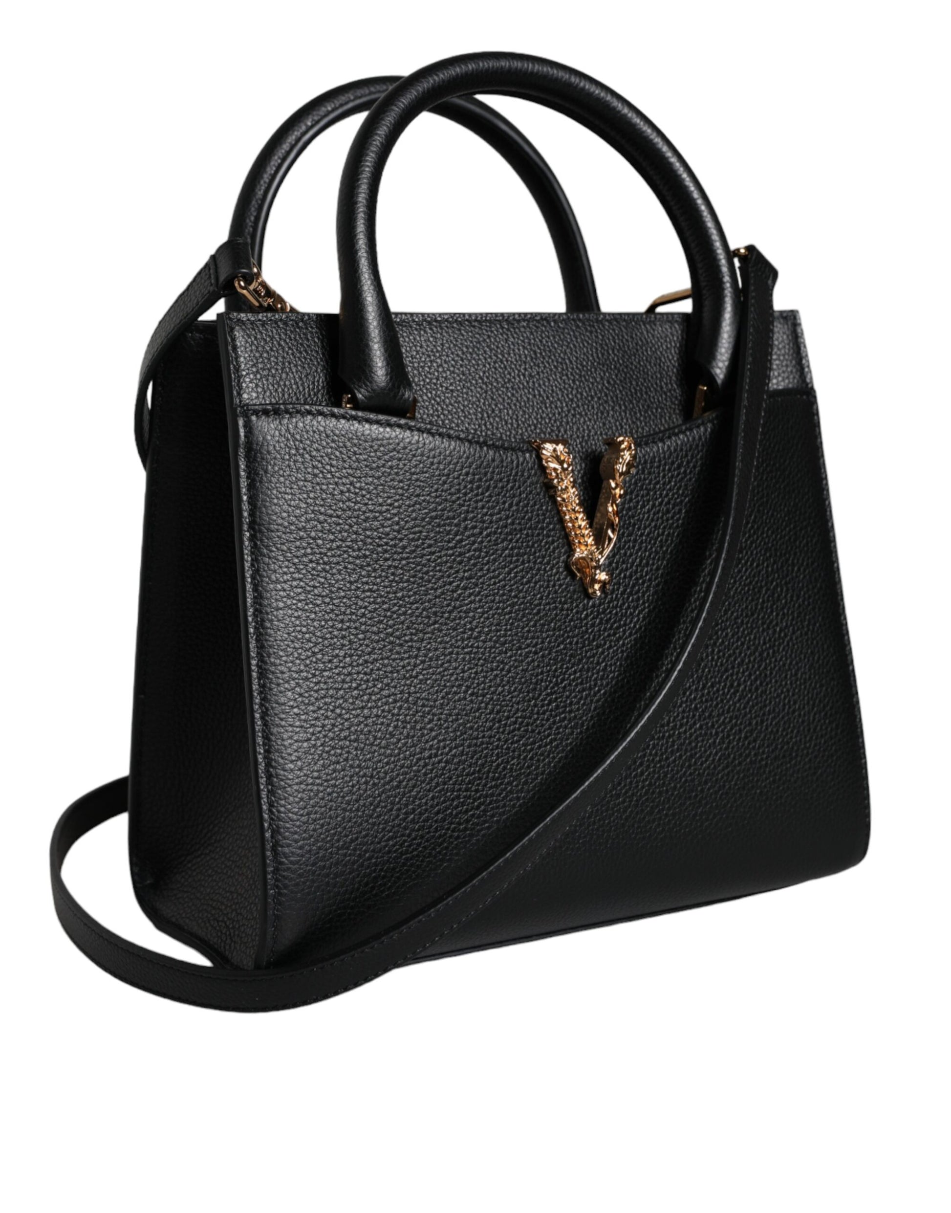 Versace Black Small Leather TopHandle Shoulder Crossbody Bag