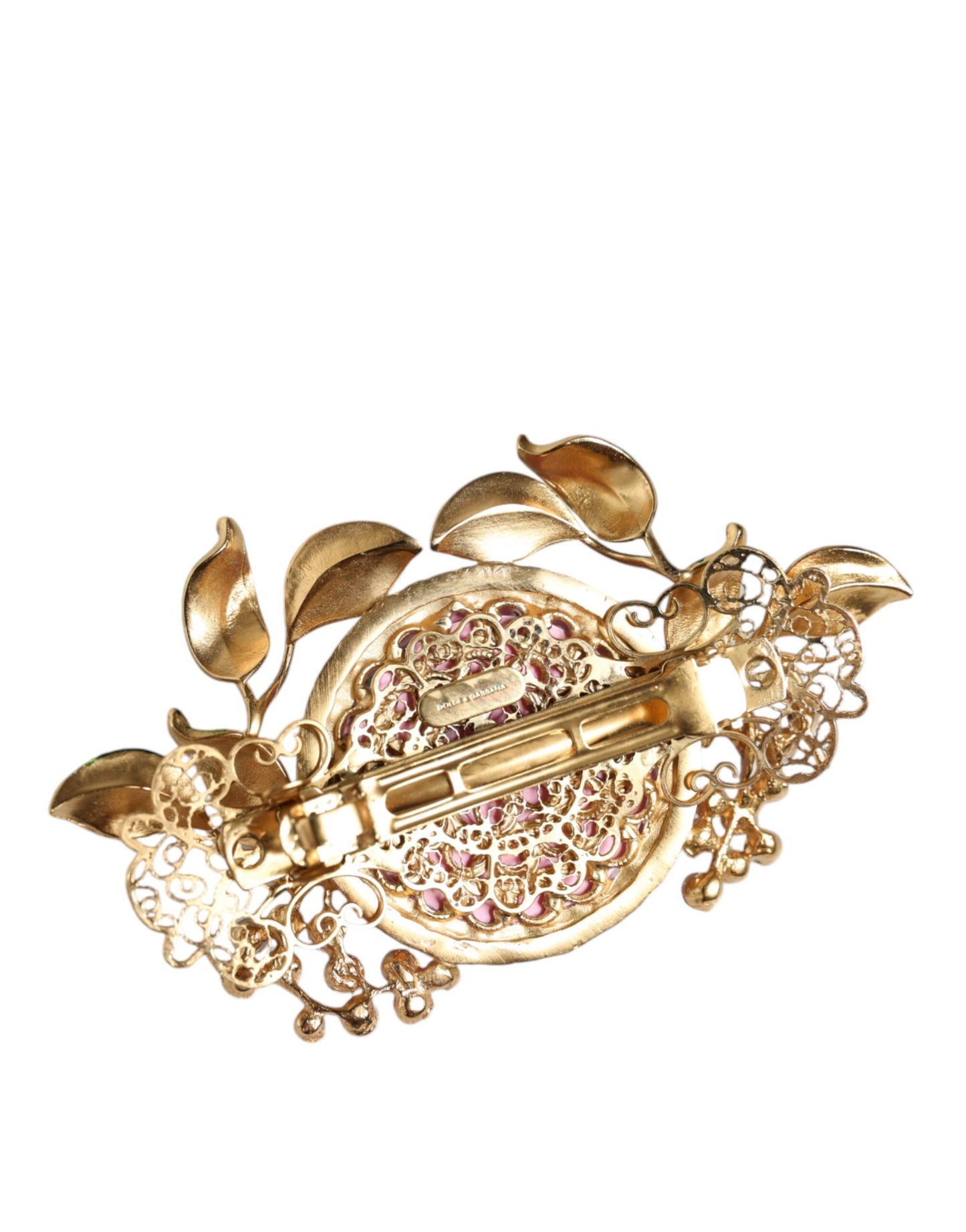 Dolce & Gabbana Gold Tone Brass Crystal Floral Hair Clip