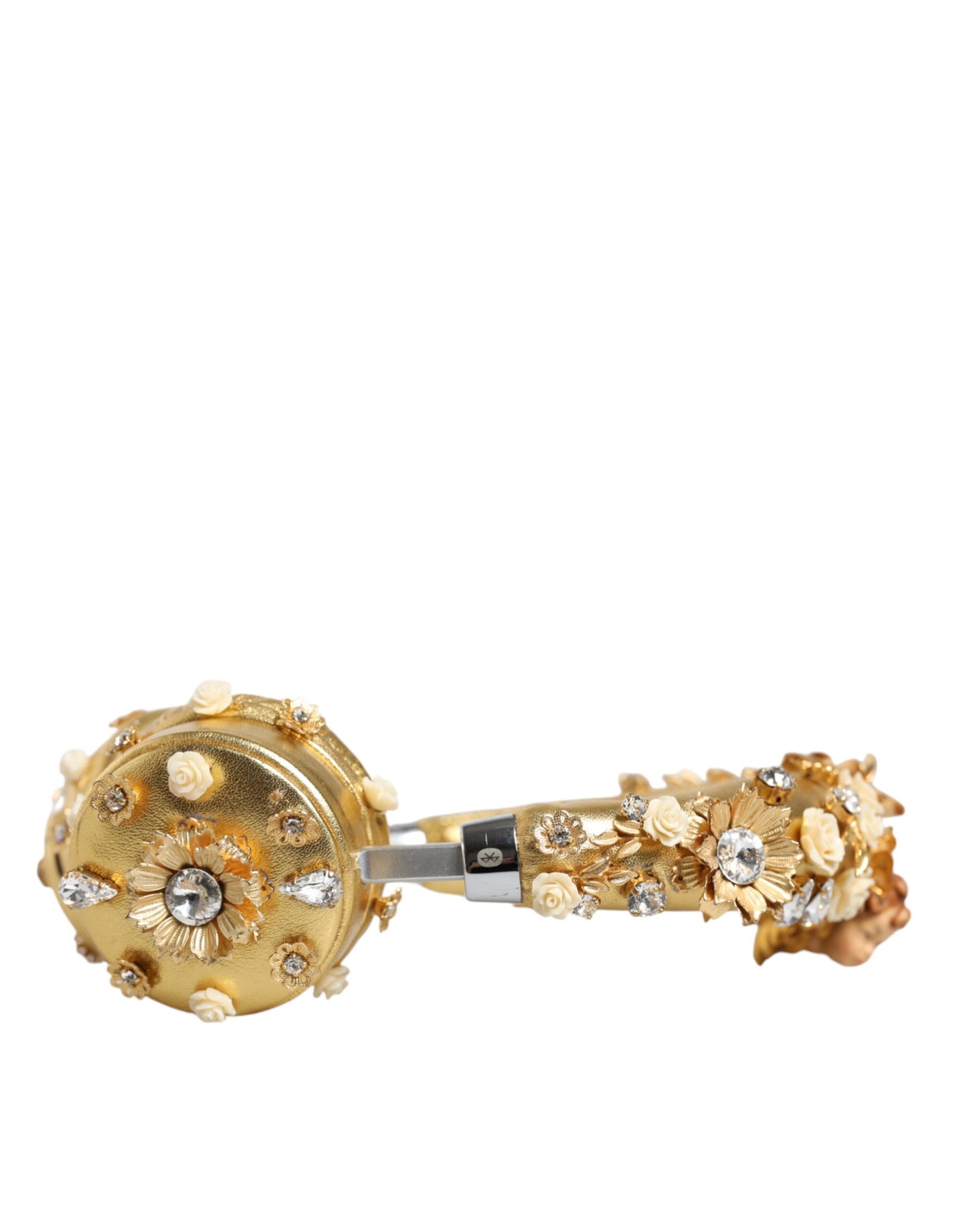 Dolce & Gabbana Gold Leather Floral Crystal Angel Headphones