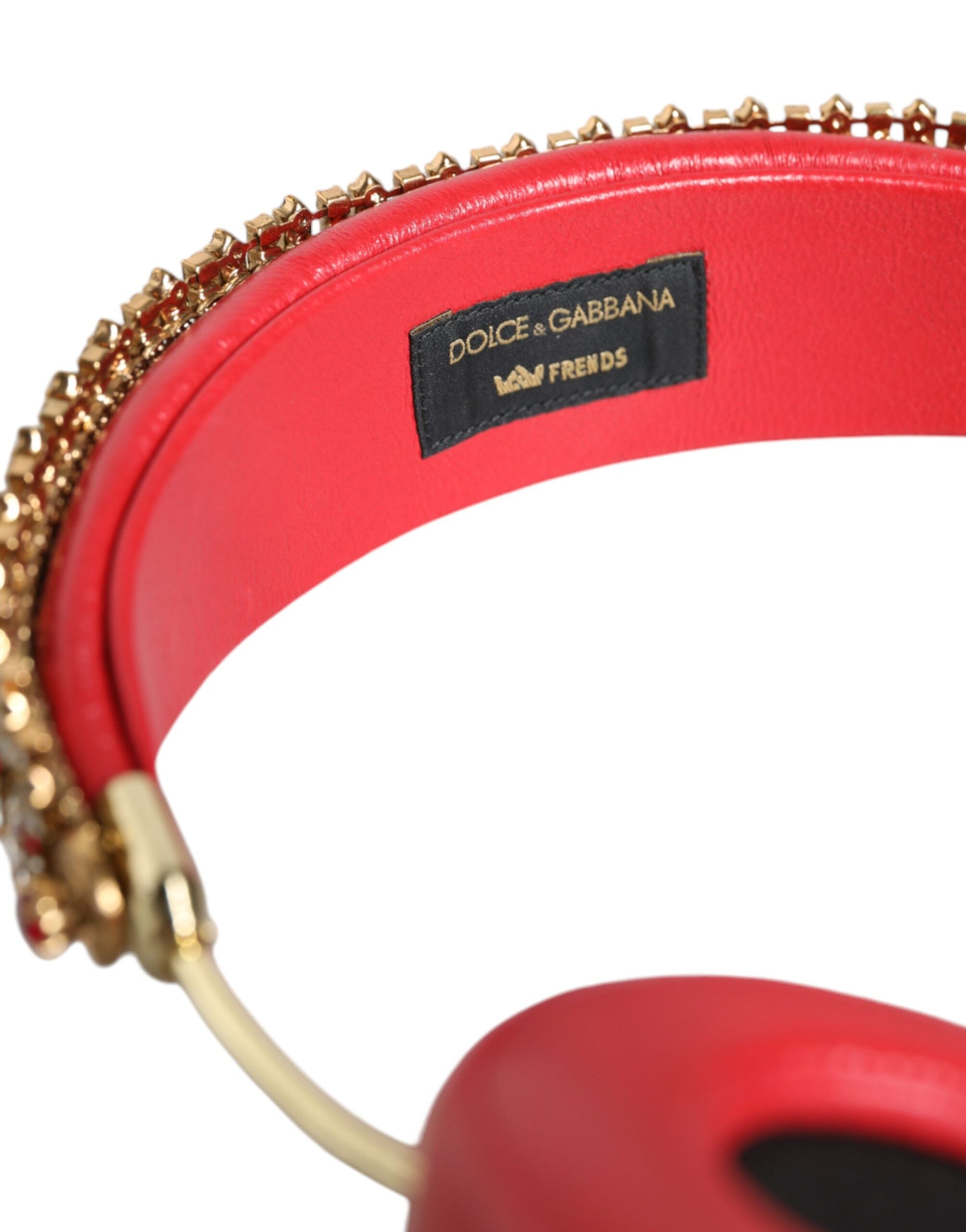 Dolce & Gabbana Red Nappa Leather Floral Crystal Headphone