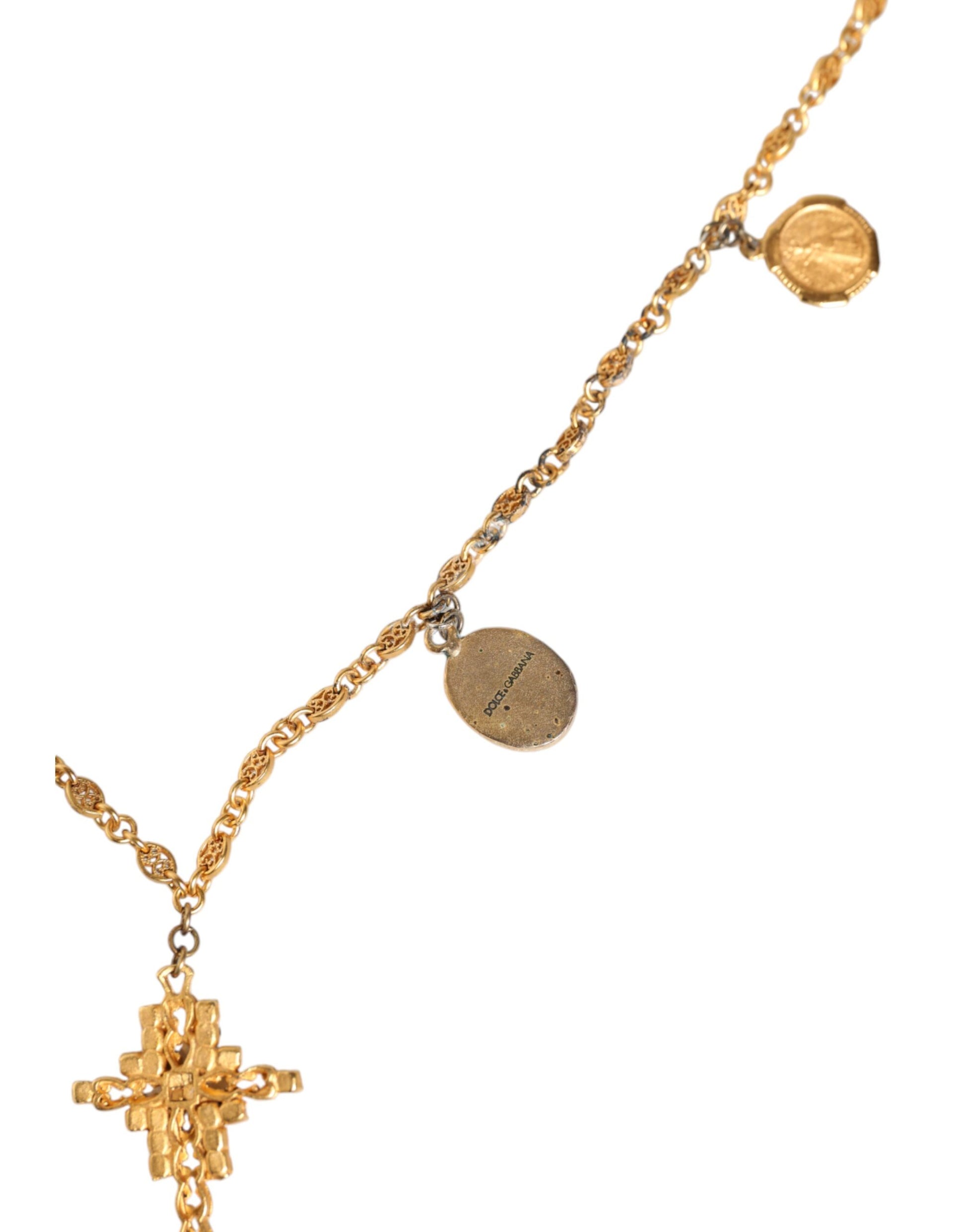 Dolce & Gabbana Gold Tone Brass Chain Religious Cross Pendant Necklace