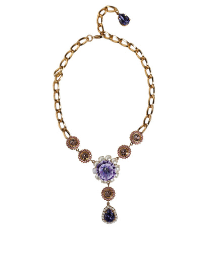 Dolce & Gabbana Gold Brass Crystal Purple Pink Pearl Pendants Necklace