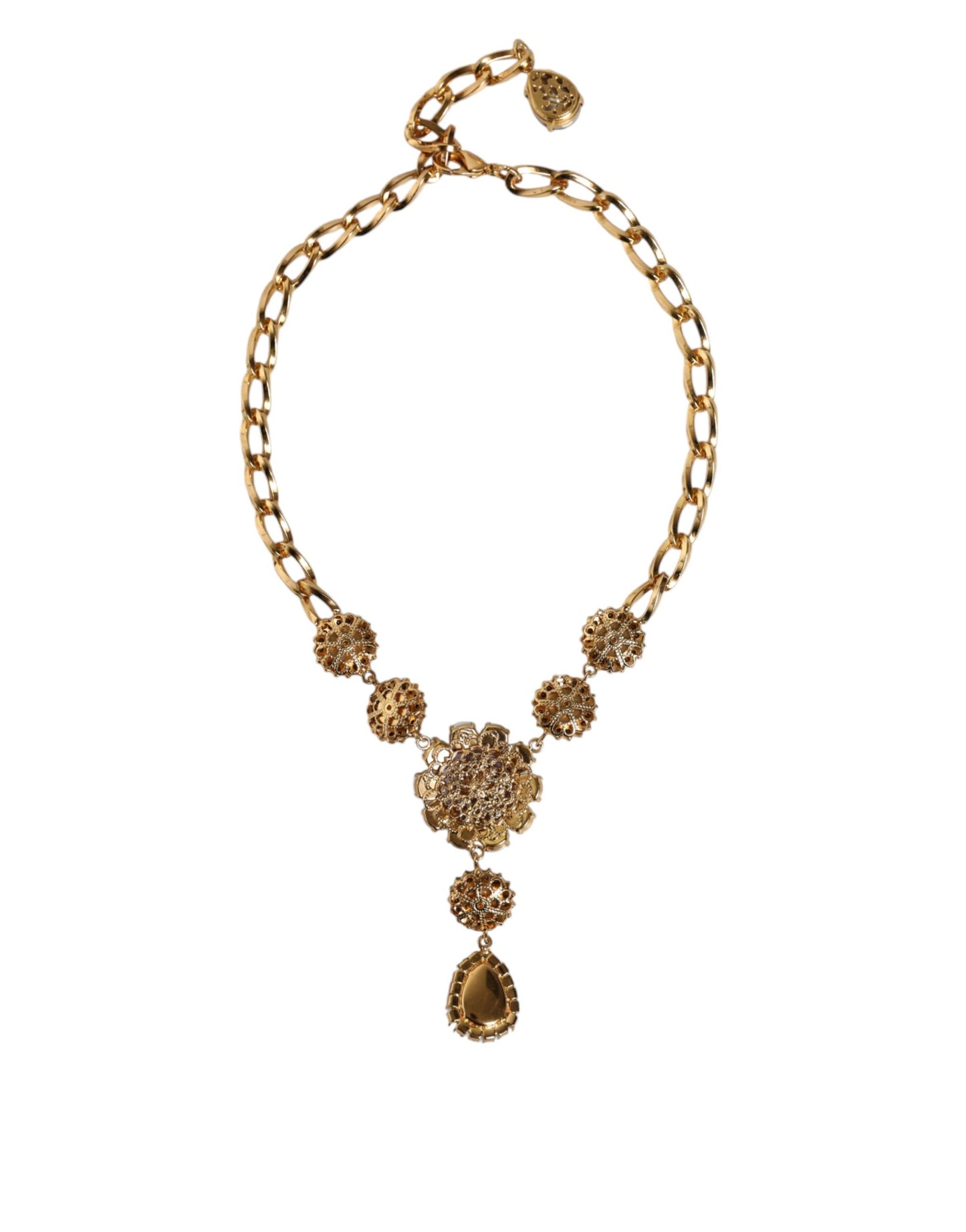 Dolce & Gabbana Gold Brass Crystal Purple Pink Pearl Pendants Necklace