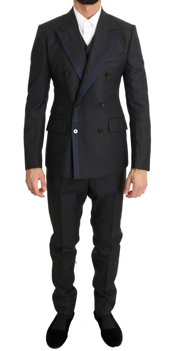 Dolce & Gabbana Elegant Gray Polka Dot 3-Piece Suit Dolce & Gabbana