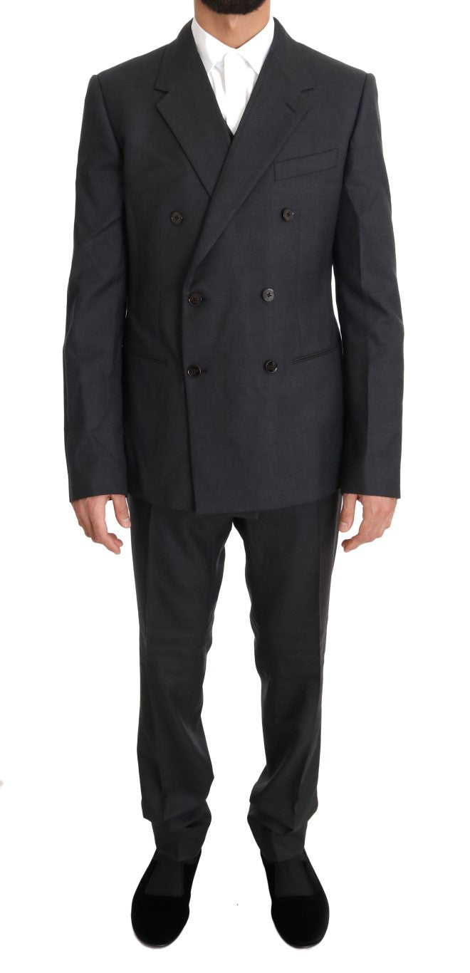 Dolce & Gabbana Elegant Gray Double Breasted Wool Silk Suit Dolce & Gabbana