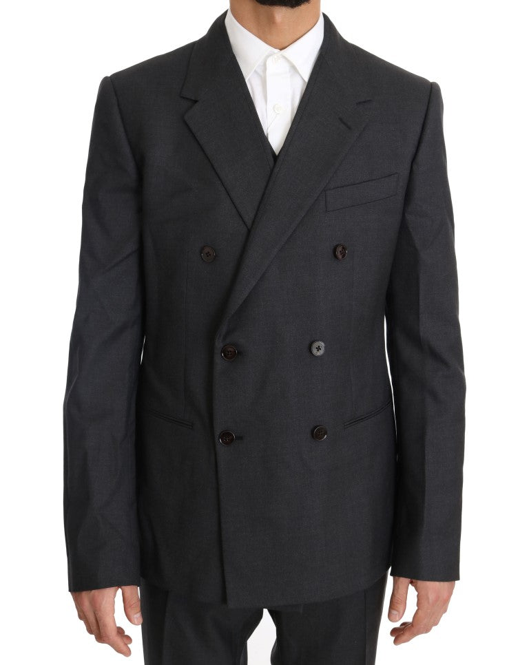 Dolce & Gabbana Elegant Gray Double Breasted Wool Silk Suit Dolce & Gabbana