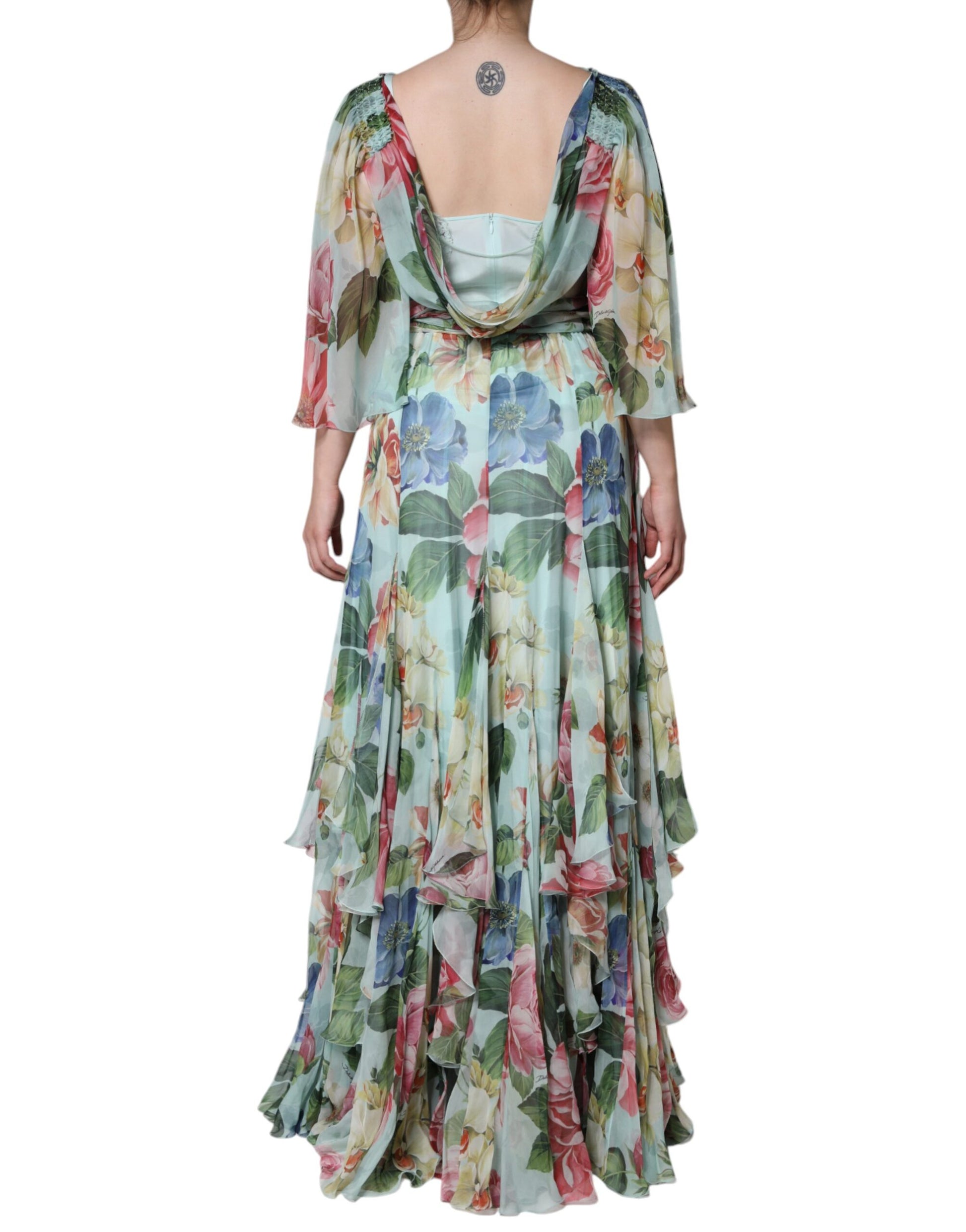 Dolce & Gabbana Multicolor Floral Silk Long Gown Dress