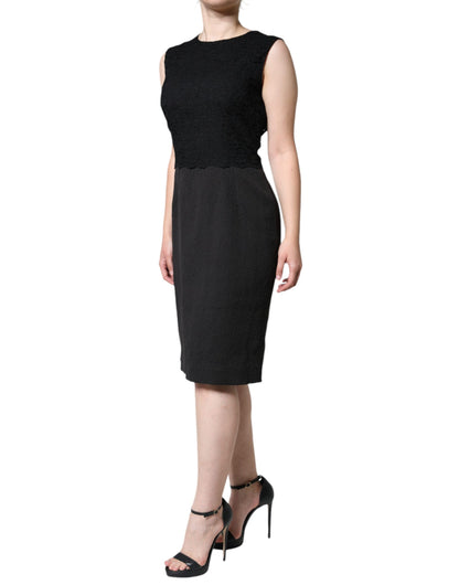 Dolce & Gabbana Black Cotton Sheath Knee Length Dress