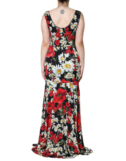 Dolce & Gabbana Black Floral Silk Sleeveless Long Gown Dress