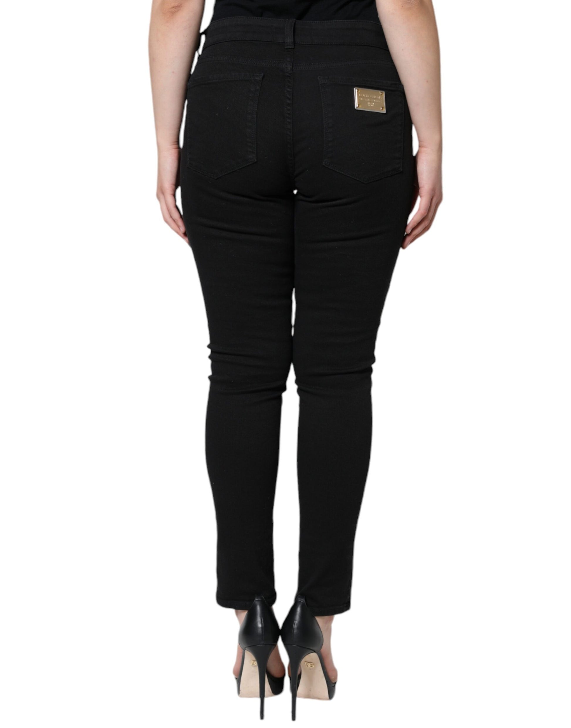 Dolce & Gabbana Black Cotton Mid Waist Skinny Denim Jeans