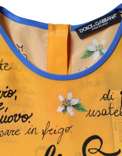 Dolce & Gabbana Orange Silk Cannoli Siciliana Print Short Sleeves Top