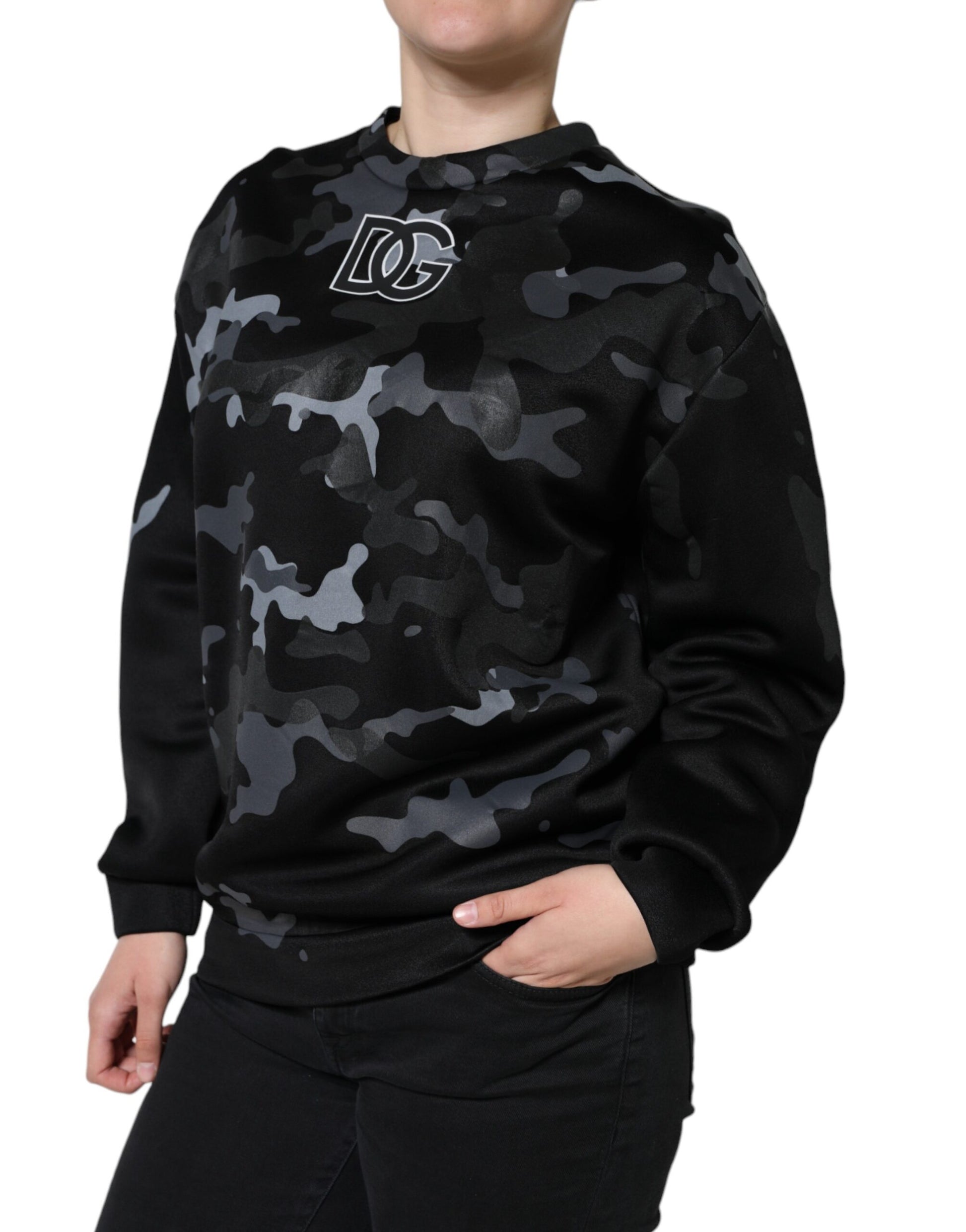 Dolce & Gabbana Black Camouflage Round Neck Sweatshirt Sweater