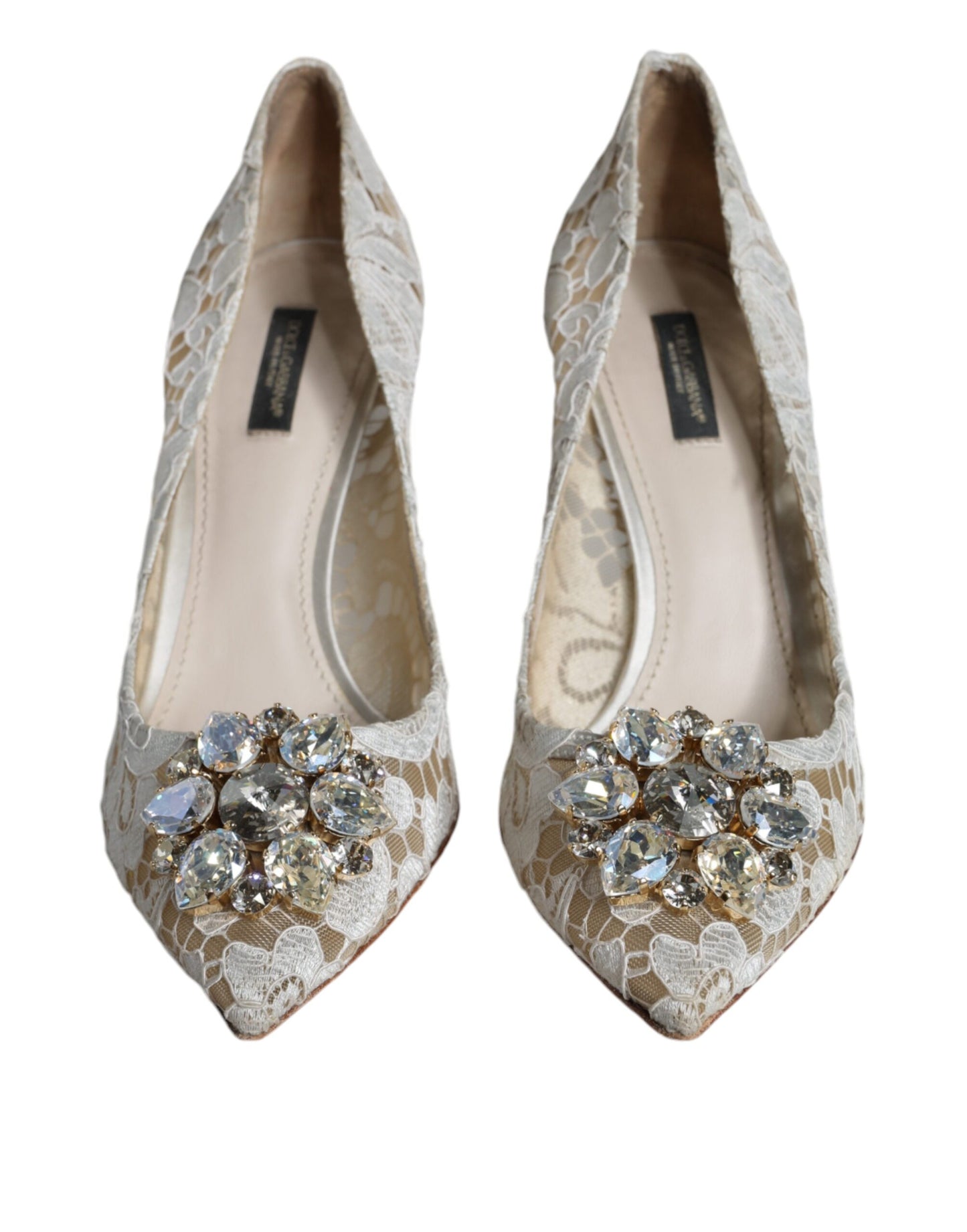 Dolce & Gabbana White Taormina Lace Crystal Heel Pumps Shoes