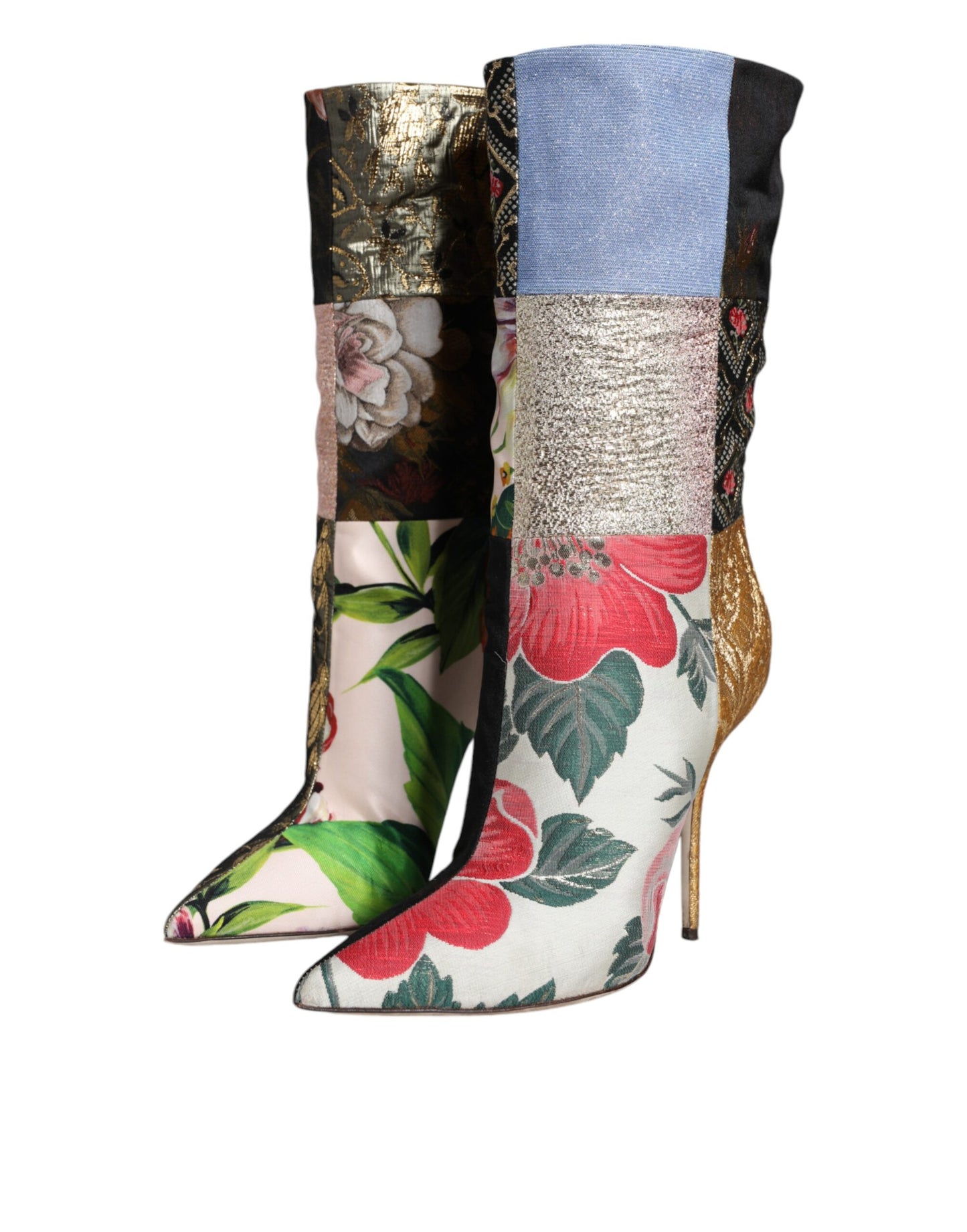 Dolce & Gabbana Multicolor Patchwork Print Heeled Boots Shoes