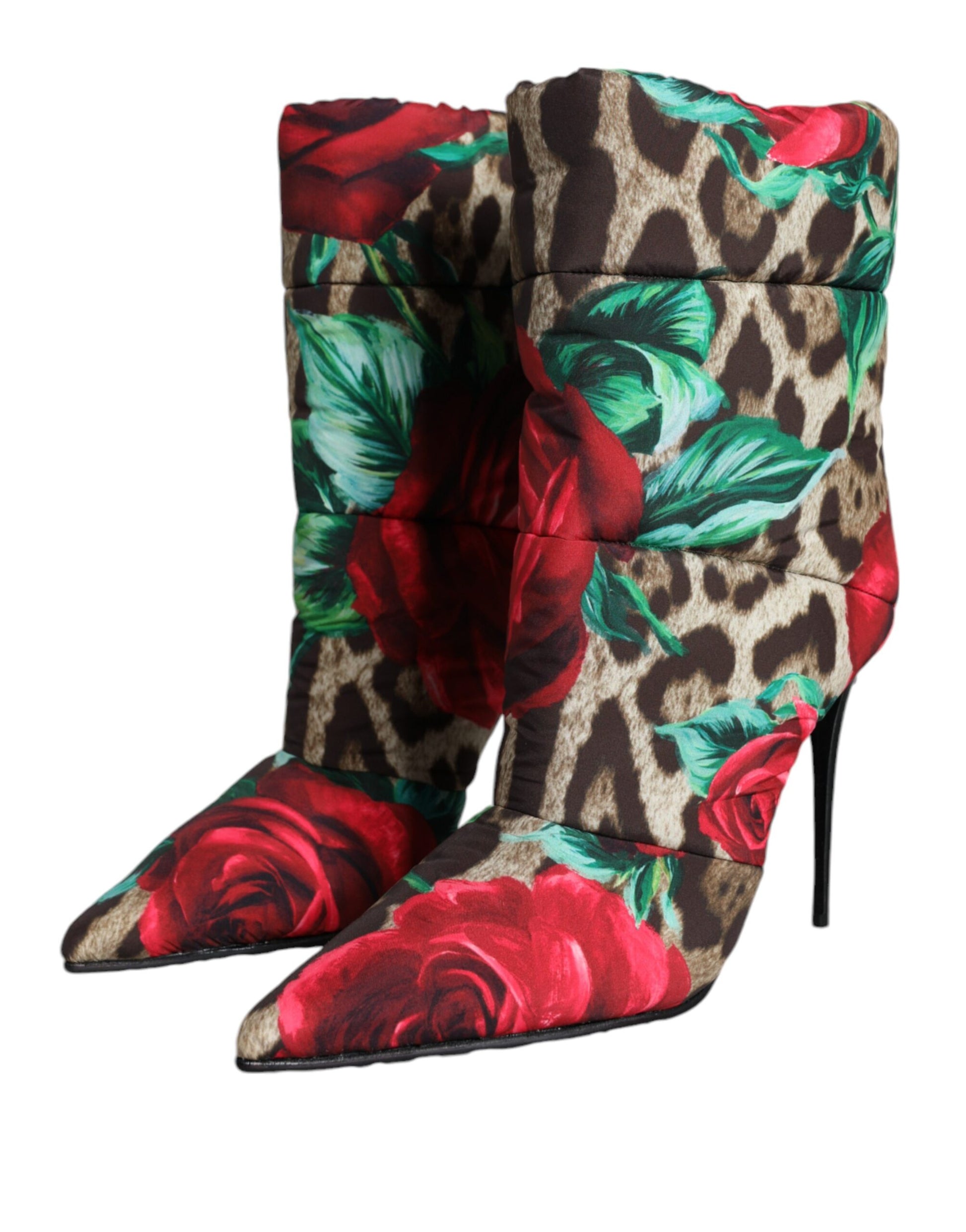 Dolce & Gabbana Multicolor Leopard Rose Mid Calf Boots Shoes