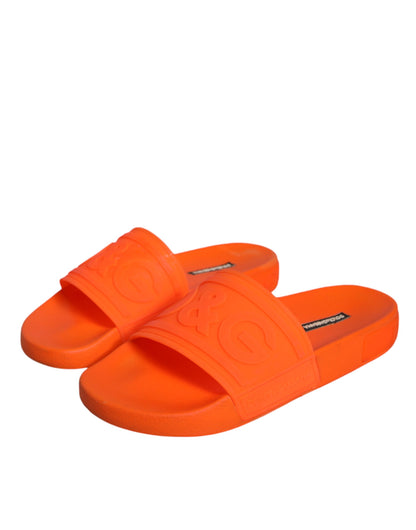 Dolce & Gabbana Orange Rubber Slides Sandals Beachwear Shoes