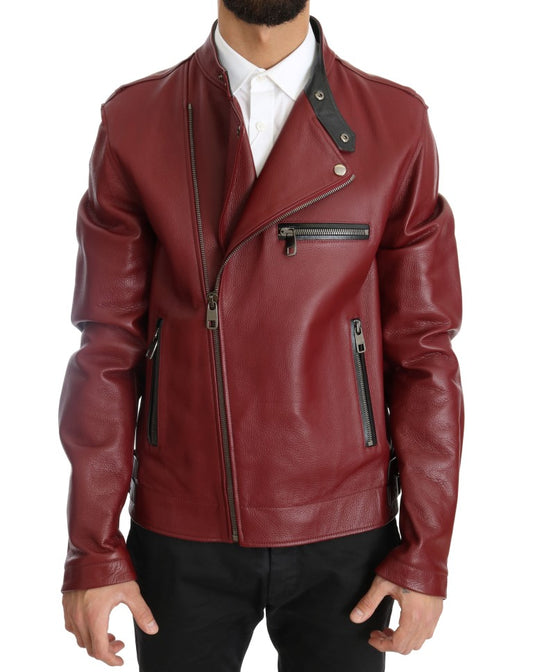 Dolce & Gabbana Radiant Red Leather Biker Motorcycle Jacket Dolce & Gabbana