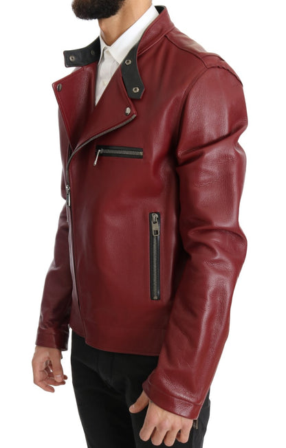 Dolce & Gabbana Radiant Red Leather Biker Motorcycle Jacket Dolce & Gabbana