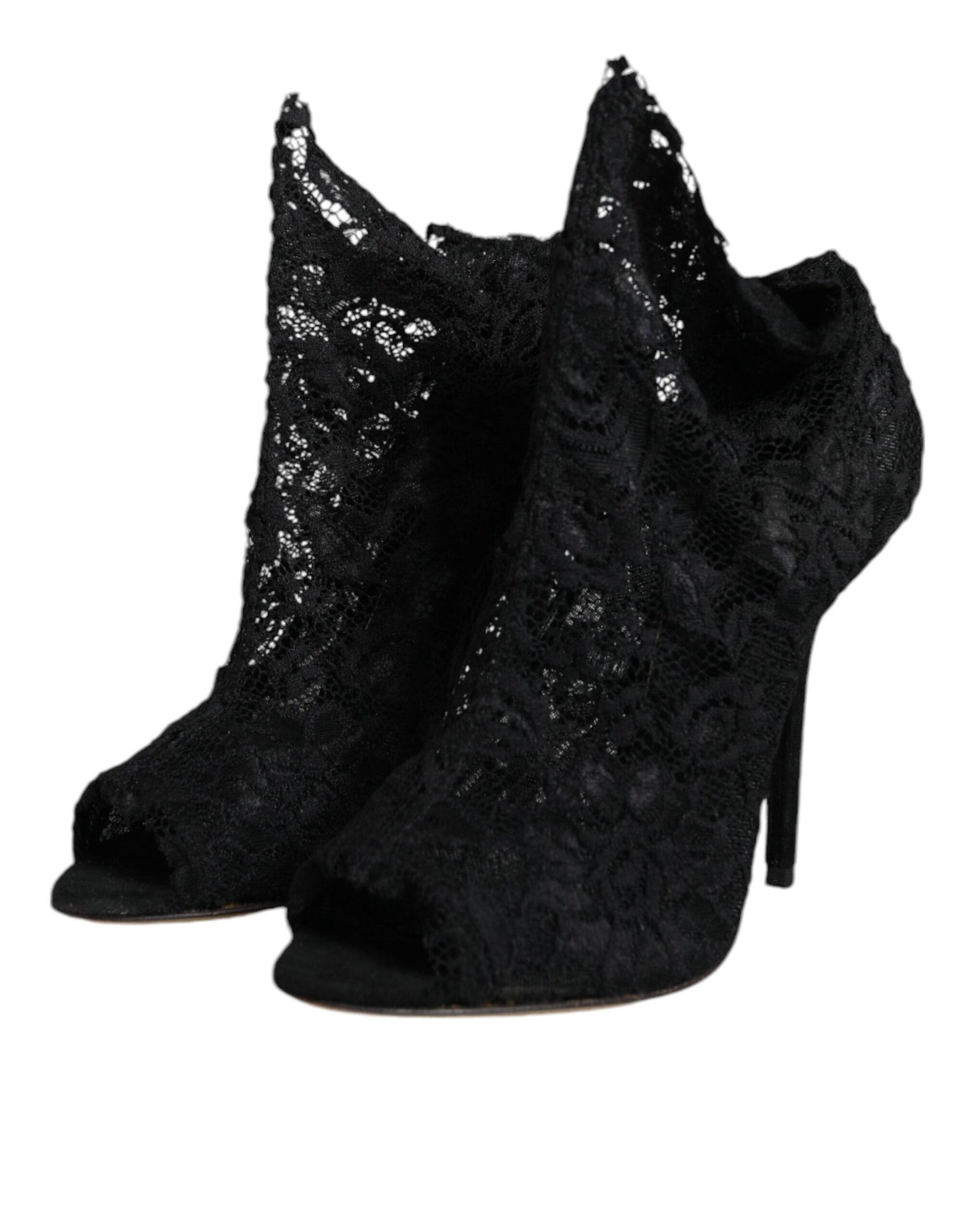 Dolce & Gabbana Black Stretch Taormina Lace Boots Shoes