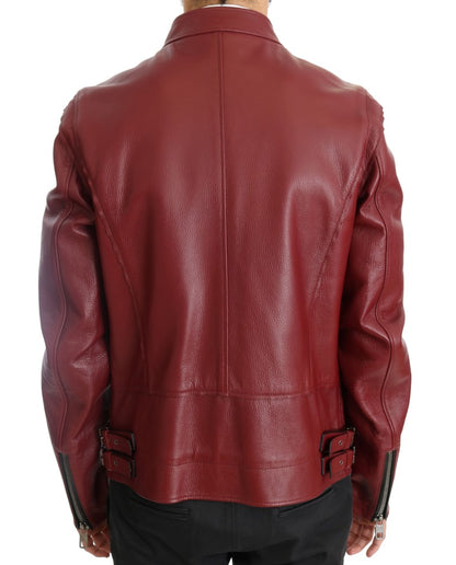 Dolce & Gabbana Radiant Red Leather Biker Motorcycle Jacket Dolce & Gabbana