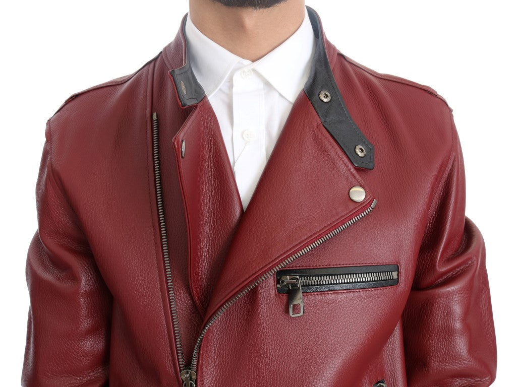 Dolce & Gabbana Radiant Red Leather Biker Motorcycle Jacket Dolce & Gabbana