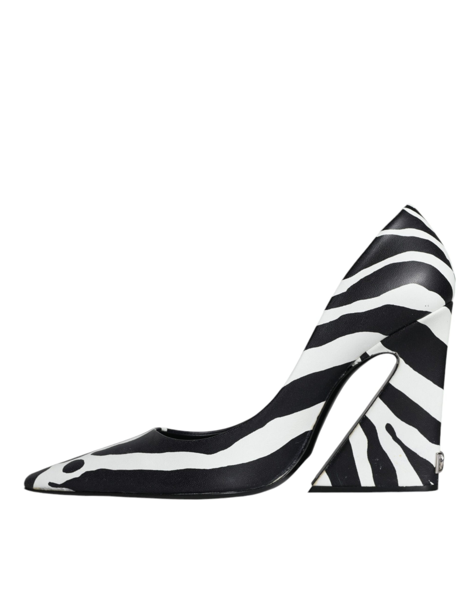 Dolce & Gabbana White Black Zebra Leather Heels Pumps Shoes