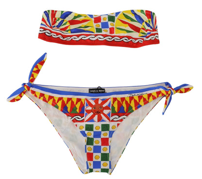 Dolce & Gabbana Multicolor Carretto Bandeau Brief Swimwear 2 Pc Bikini