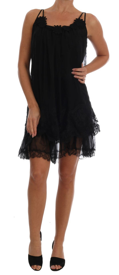 Dolce & Gabbana Elegant Black Silk Lace Chemise Dress Dolce & Gabbana