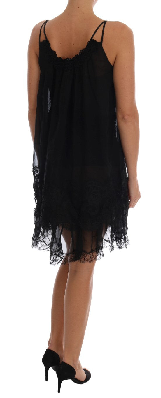 Dolce & Gabbana Elegant Black Silk Lace Chemise Dress Dolce & Gabbana