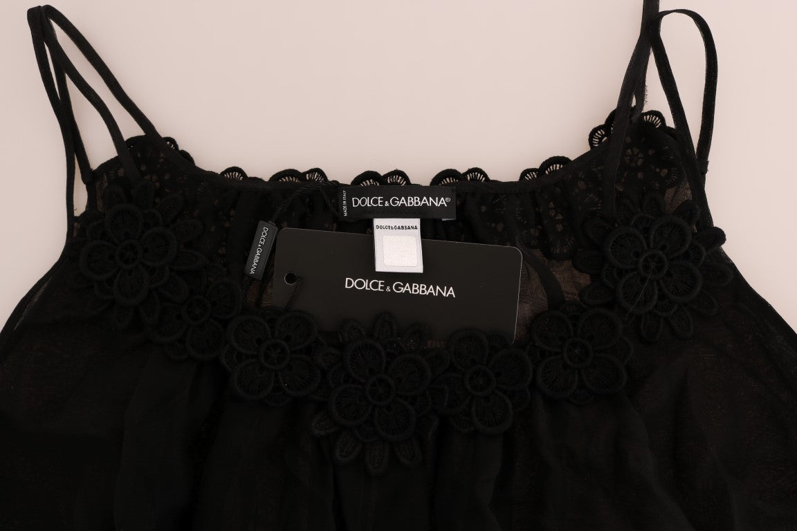 Dolce & Gabbana Elegant Black Silk Lace Chemise Dress Dolce & Gabbana