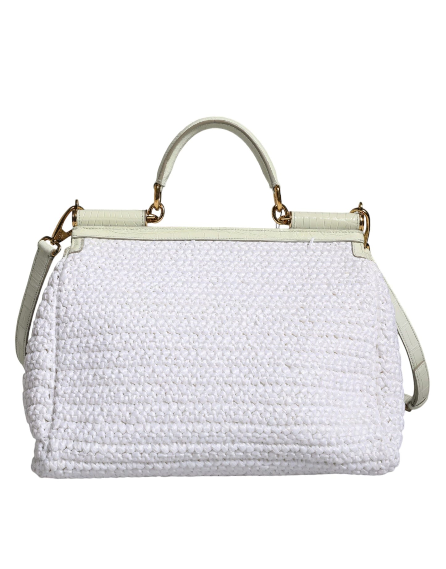 Dolce & Gabbana White Rafia Leather SICILY Crossbody Bag