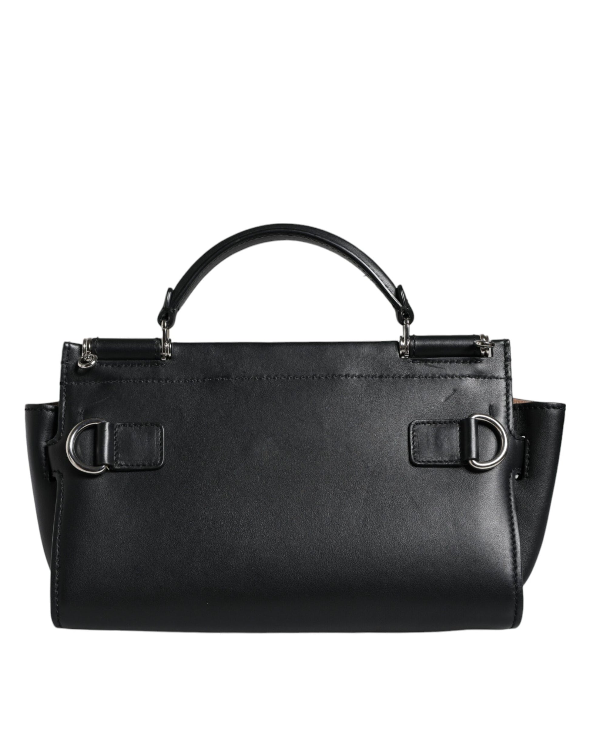 Dolce & Gabbana Black Leather SICILY Top Handle Crossbody Bag