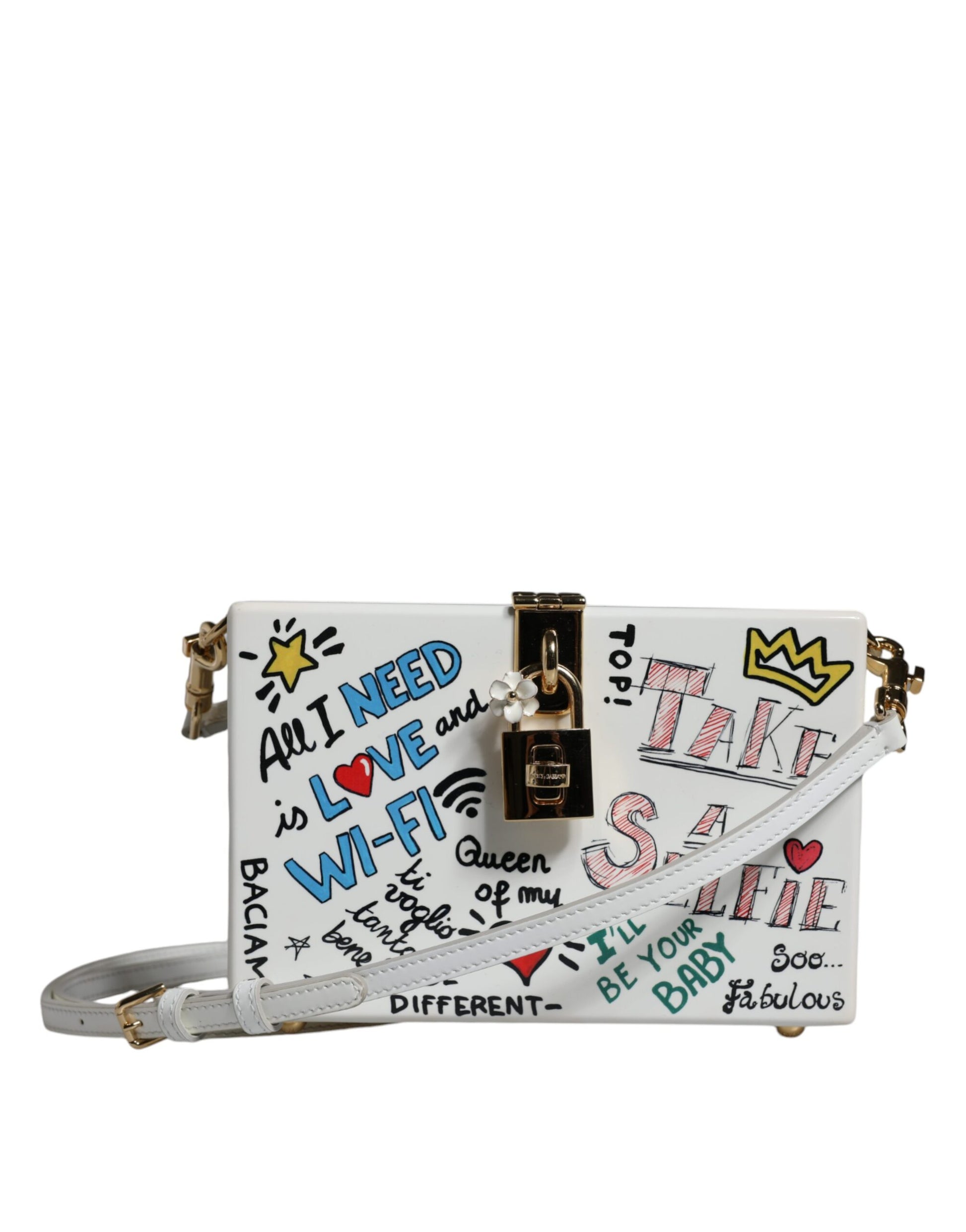 Dolce & Gabbana White Graffiti Print Clutch Crossbody Bag