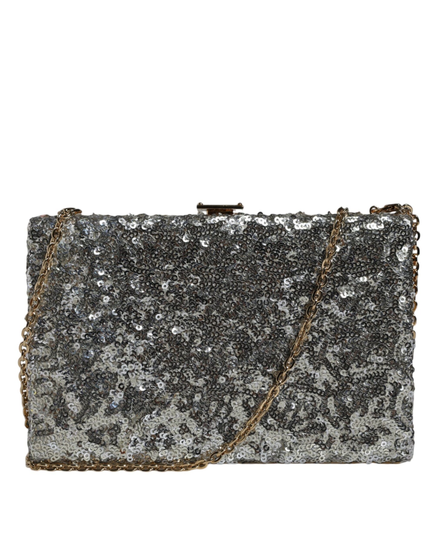 Dolce & Gabbana Silver Sequined Clutch Evening Crossbody Bag