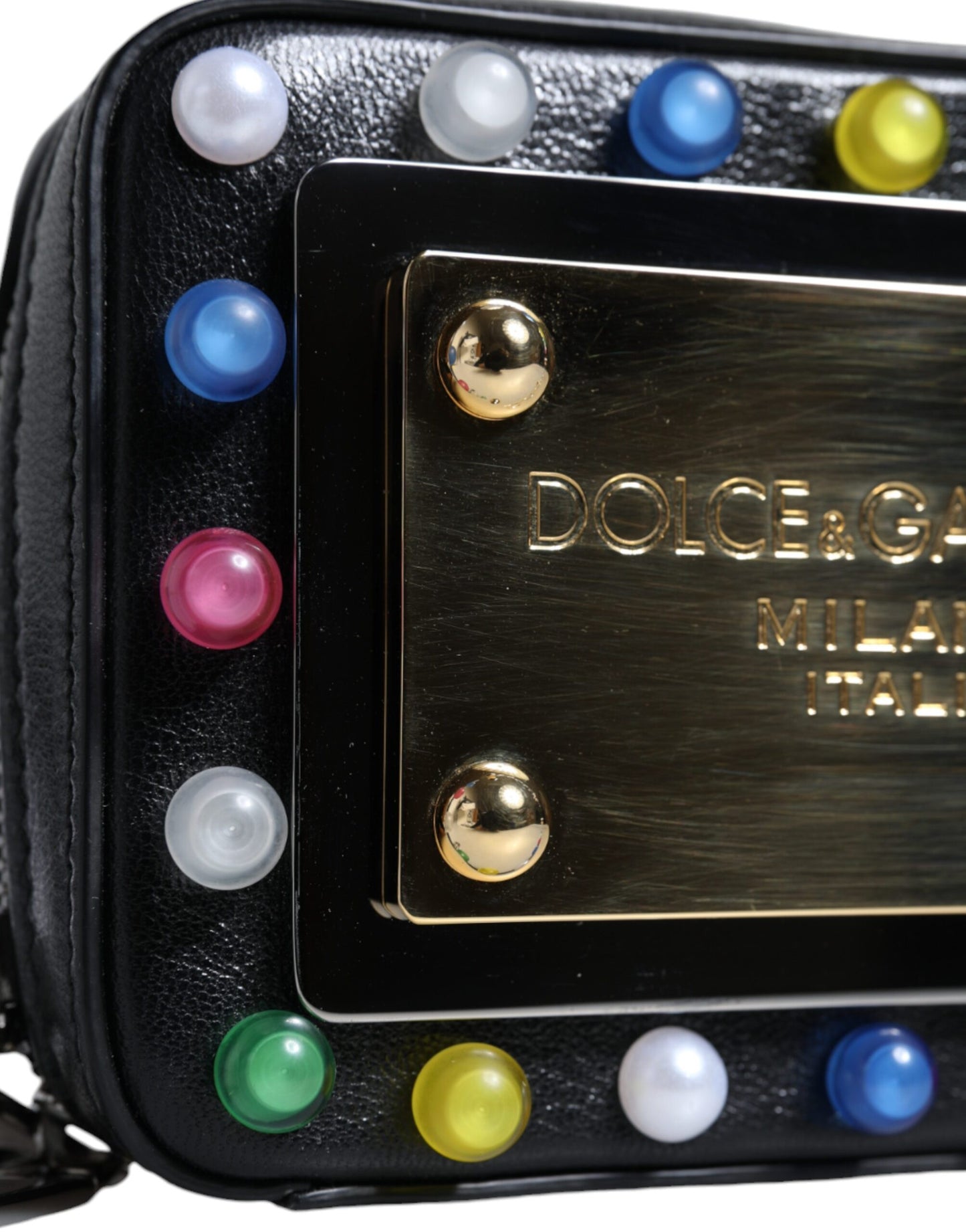 Dolce & Gabbana Black Leather LED Logo Shoulder Crossbody Bag