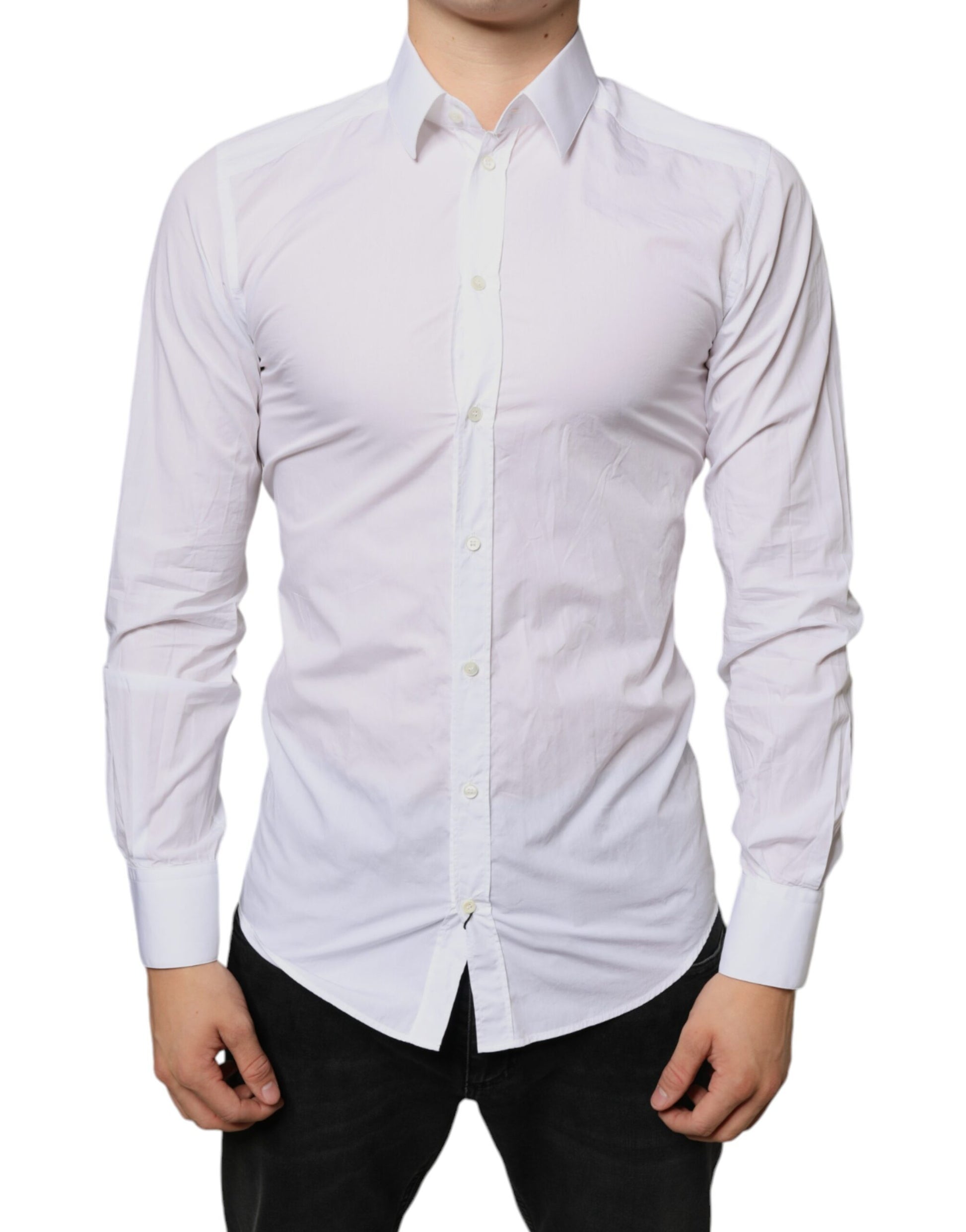 Dolce & Gabbana White Cotton Collared Men Formal Dress Shirt