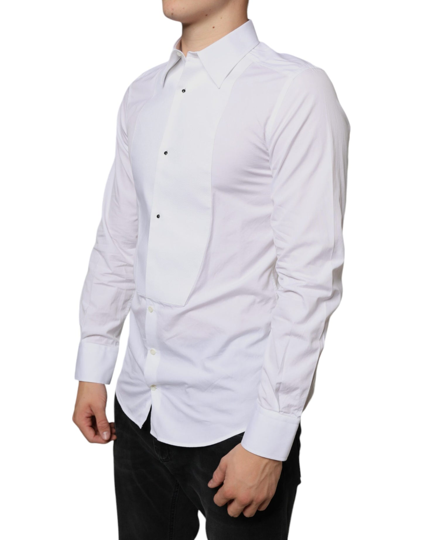 Dolce & Gabbana White Bib Cotton Poplin Formal Dress Shirt