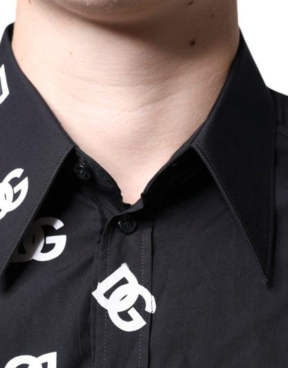 Dolce & Gabbana Black DG Logo Print Slim Fit Cotton Shirt