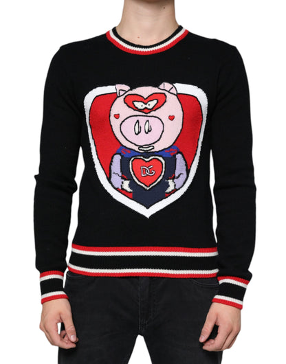 Dolce & Gabbana Black Cashmere Pig of the Year Pullover Sweater