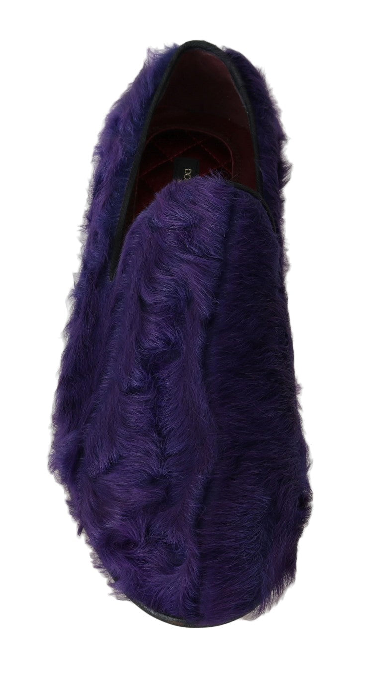 Dolce & Gabbana Plush Purple Sheep Fur Loafers Dolce & Gabbana