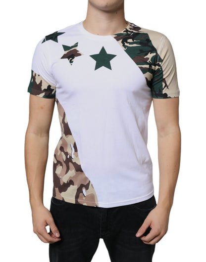 Dolce & Gabbana White Camouflage Stars Crew Neck T-shirt