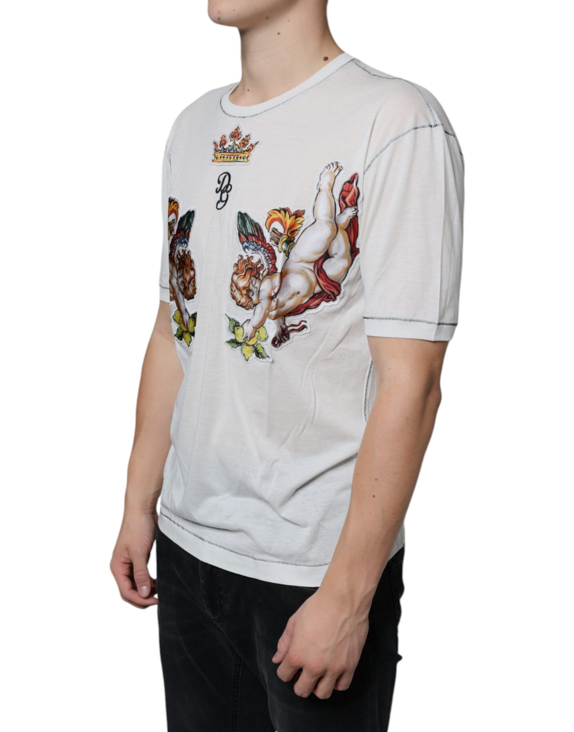 Dolce & Gabbana White Angel Crown Print Crew Neck T-shirt