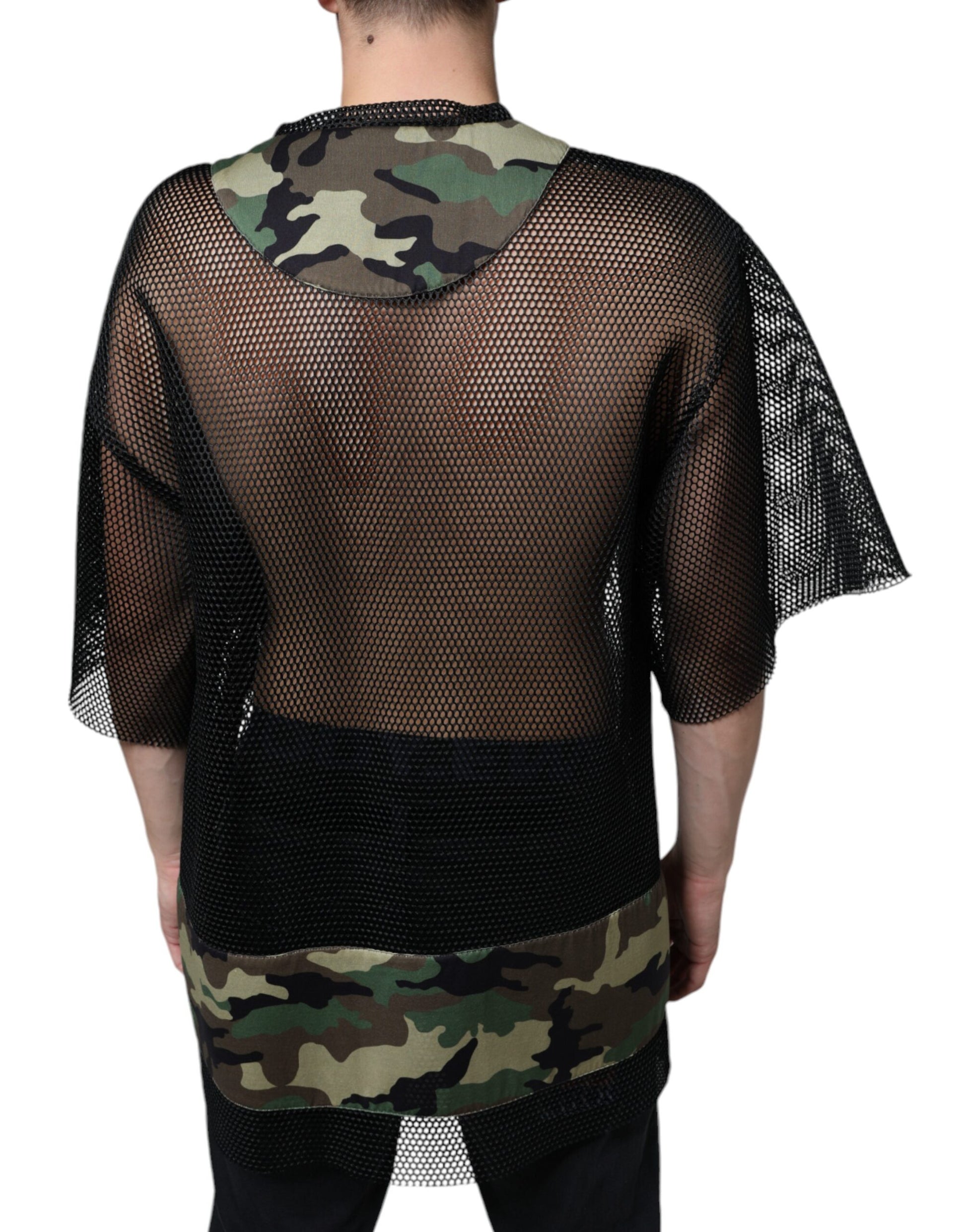 Dolce & Gabbana Black Mesh Camouflage Short Sleeves T-shirt