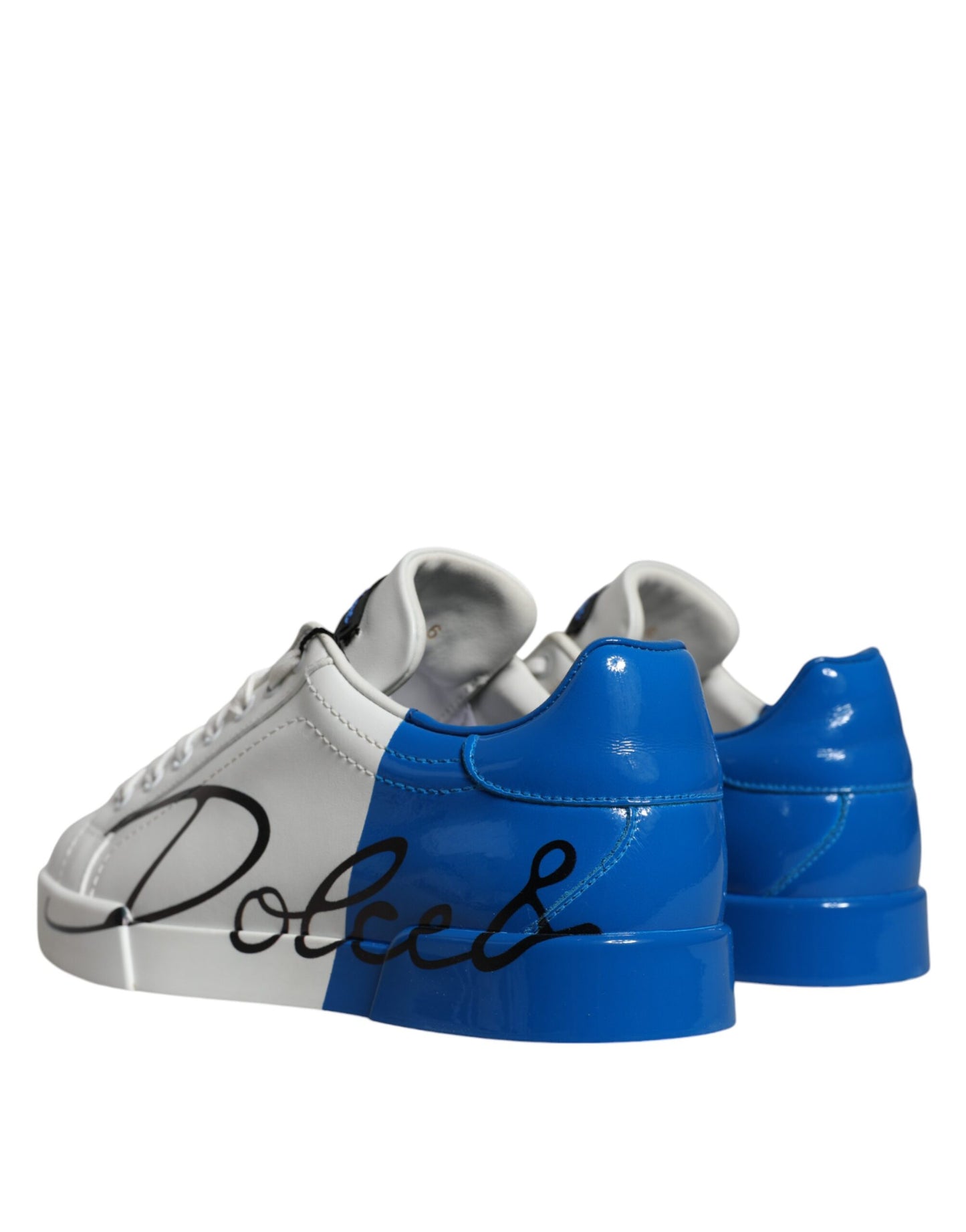 Dolce & Gabbana White Blue Leather Logo Low Top Sneakers Shoes