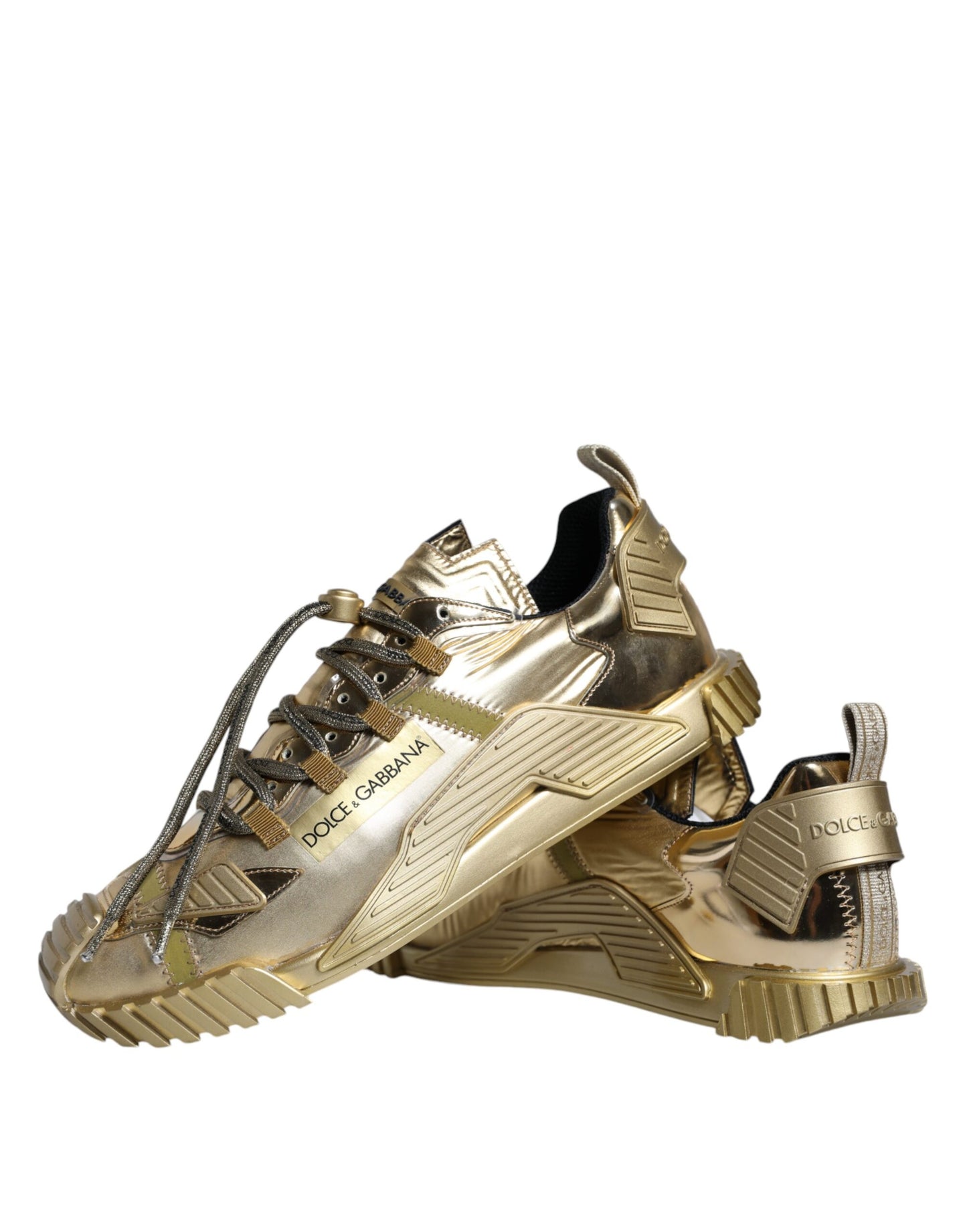 Dolce & Gabbana Gold Stretch Lace Up NS1 Sneakers Shoes